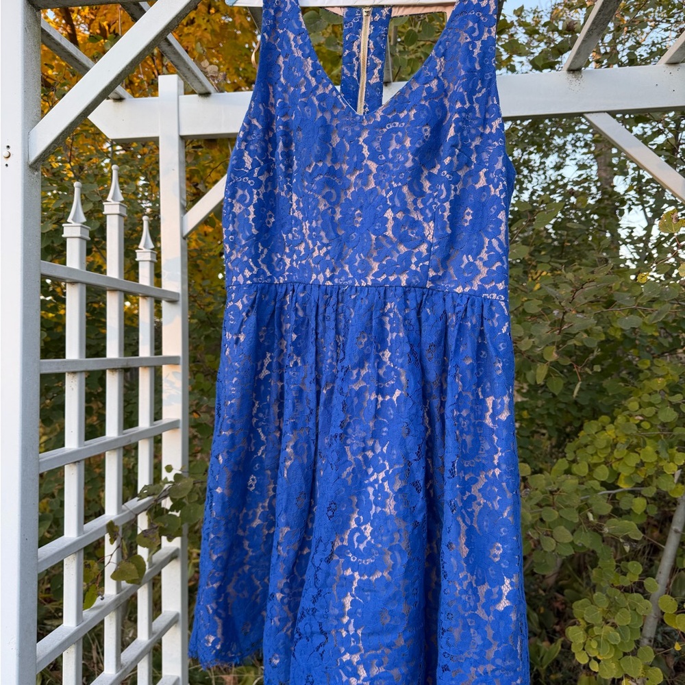 Eliza J Cutout Back Lace Fit and Flare Dress